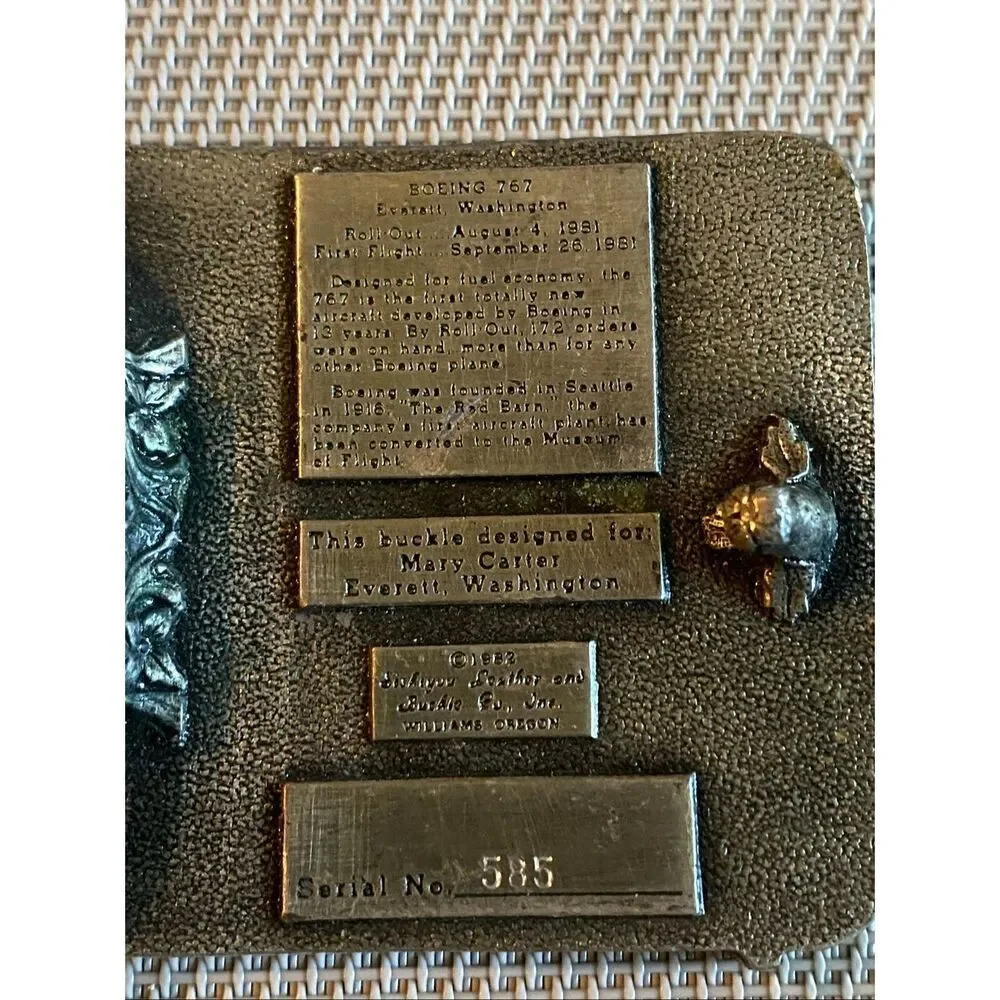 BELT BUCKLE BOEING 767 Airplane Jet Vintage 1982 Siskiyou buckle made in the USA